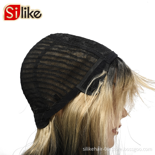 Synthetic Dyeing Gradient Short Straight Wigs Hair 16 Inches Straight with Flat Bangs for Women Natural As Real human wigs Hair